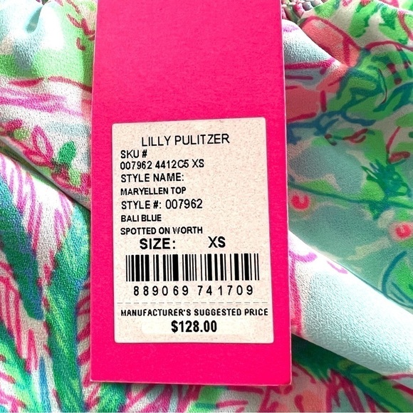 Lilly Pulitzer Maryellen Off shoulder top Spotted On Worth Bali Blue Size XS NEW - Picture 9 of 12